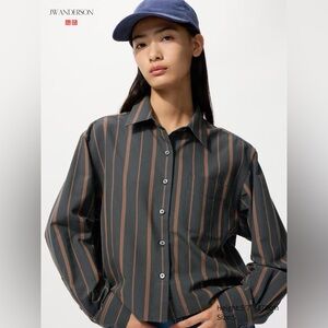 JW ANDERSON x Uniqlo Dark Brown & Light Brown Oxford Boxy Cropped Button up